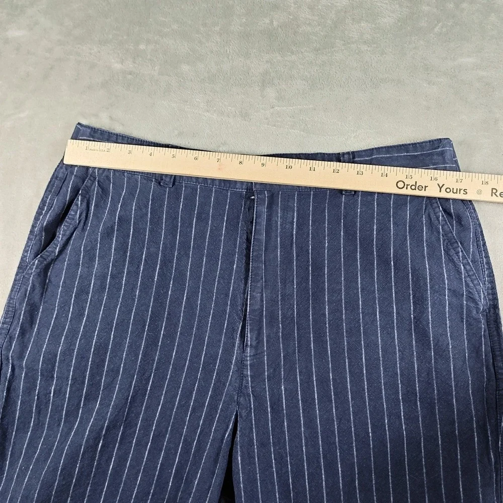 Uniqlo Pants Men XL 34x26.5 Blue Pinstriped Linen Blend Relaxed Cropped